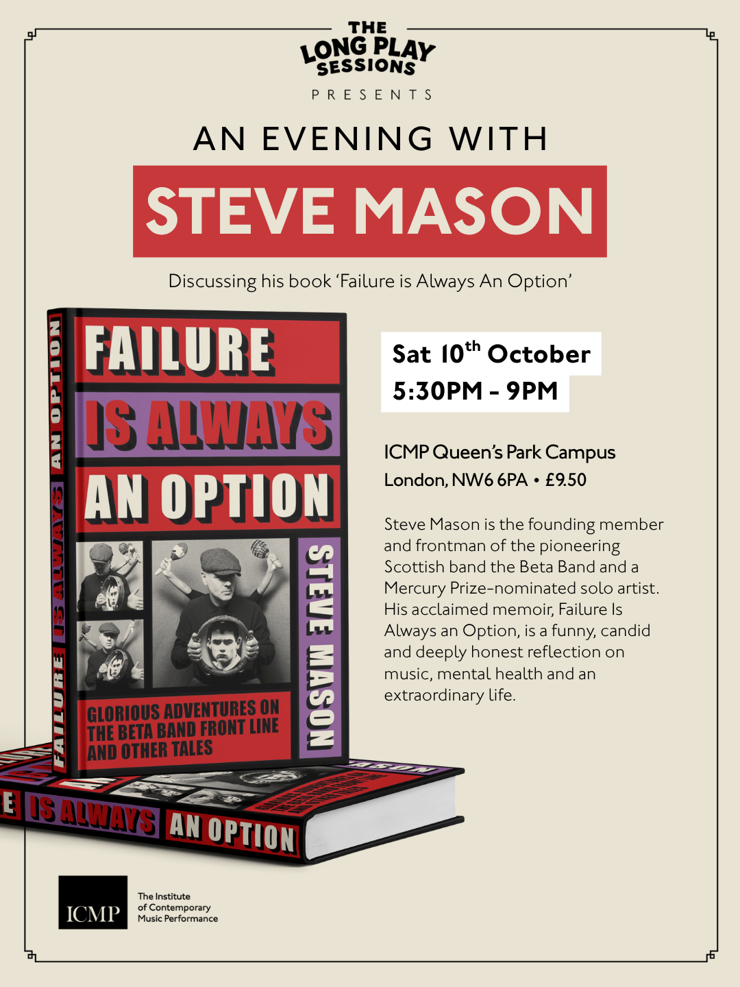 The Long Play Sessions: Steve Mason: In Conversation and Book Signing at ICMP Queen's Park Campus
