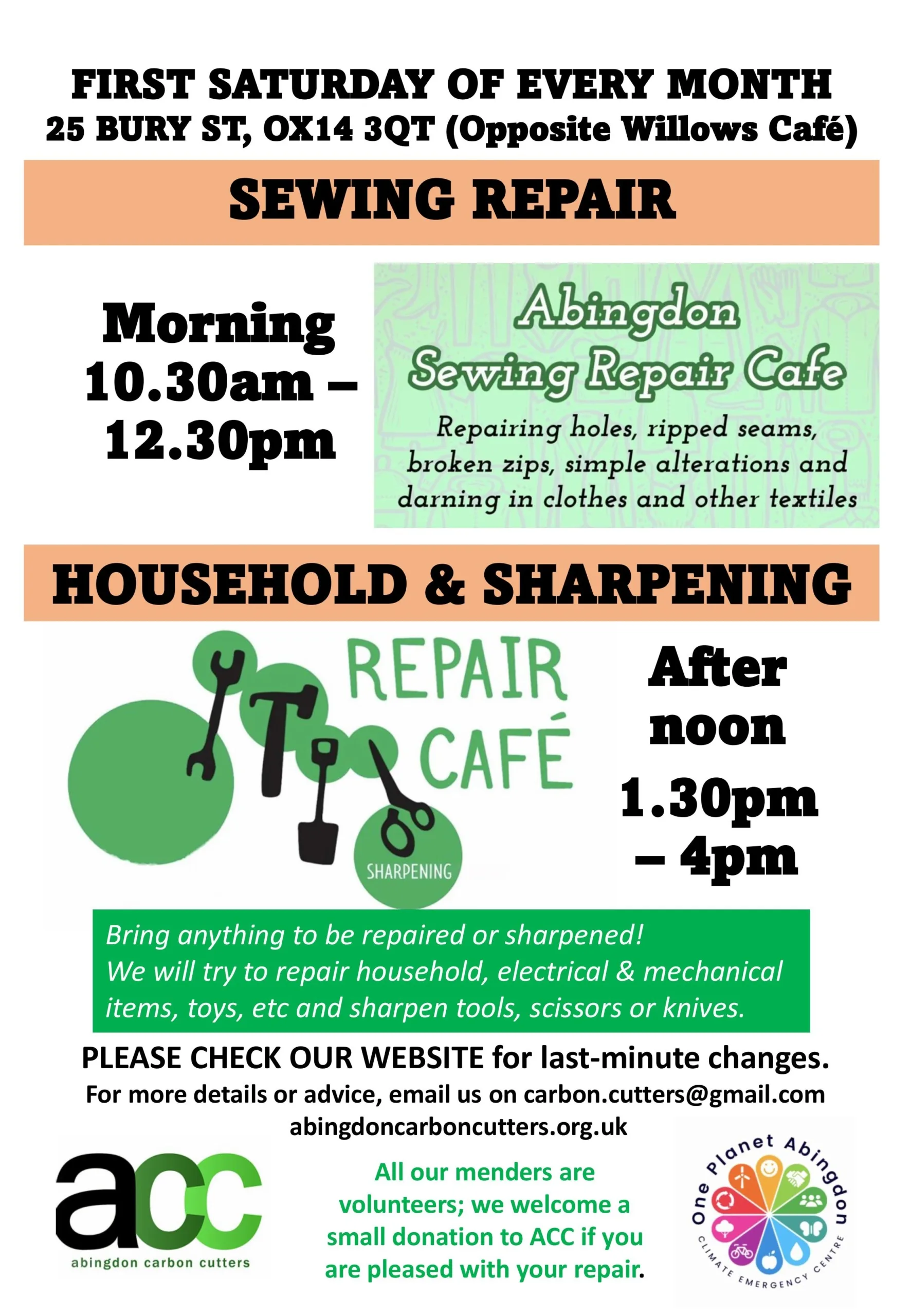 Repair Cafes (Sewing and Household / Electrical) at 25 Bury Street, Abingdon