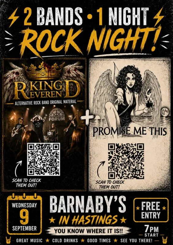 King Reverend & Promise Me This ~ Rock Night at Barnaby’s 7.00pm at 46 Robertson St