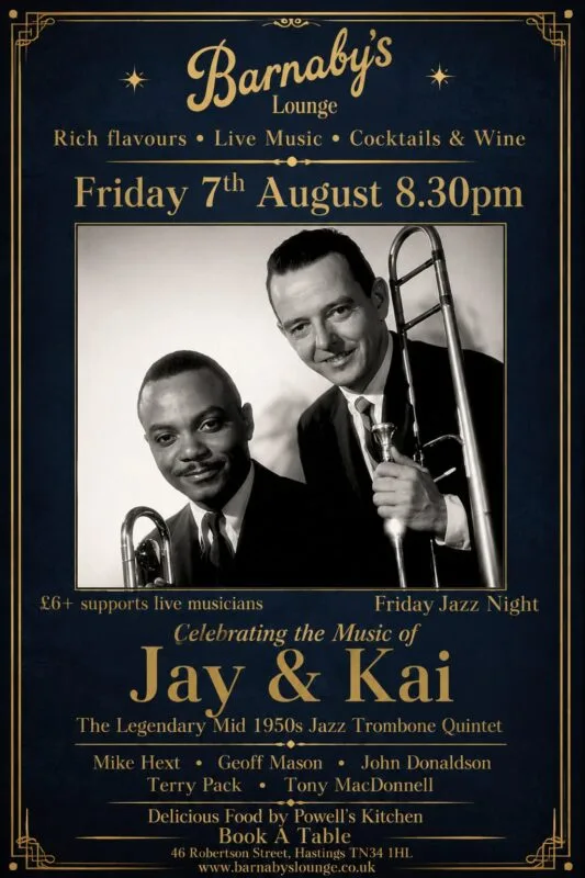 “Jay & Kai” ~ Mike Hext & Geoff Mason Trombone Quintet ~ 8.30pm at 46 Robertson St