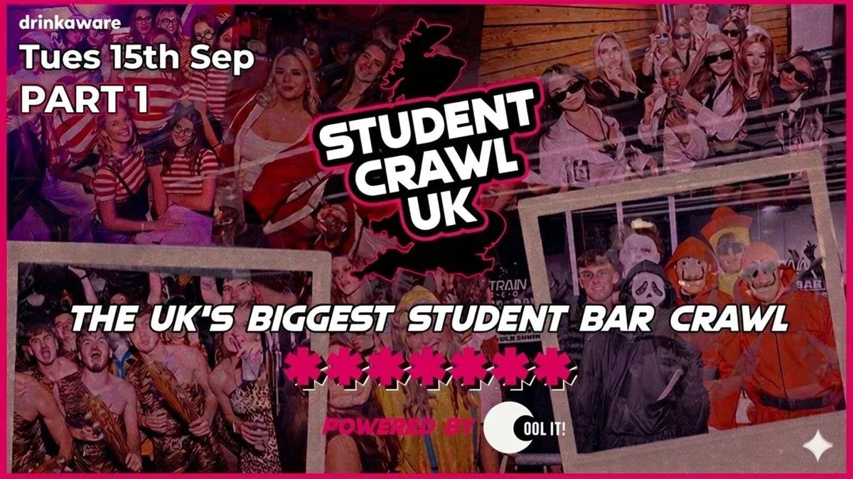 STUDENT CRAWL 2026 - PART 1️⃣ 🍻👕 - THE UK'S BIGGEST BAR CRAWL - FREE BAR CRAWL T SHIRT INCLUDED - at HEEBIE JEEBIES / MCNASTYS/ BLACK RABBIT / EINSTEIN / MCCOOLEYS / CHEERS / SOHO & Electrik WAREHOUSE