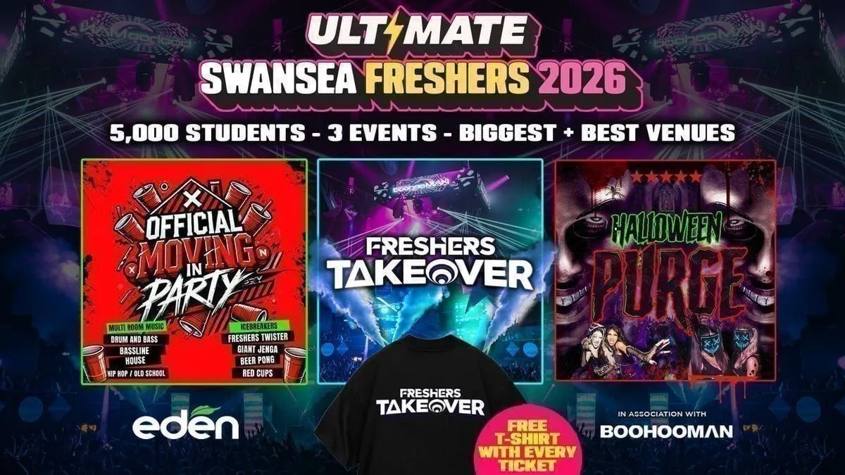 20% OFF EXAM SALE ✅ 24 HOURS ONLY ⏰ ULTIMATE SWANSEA FRESHERS 2026 ⚡️ Sold Out 15 years Running! 👕 FREE T-shirt with Every Ticket! at 19 Little Wind St