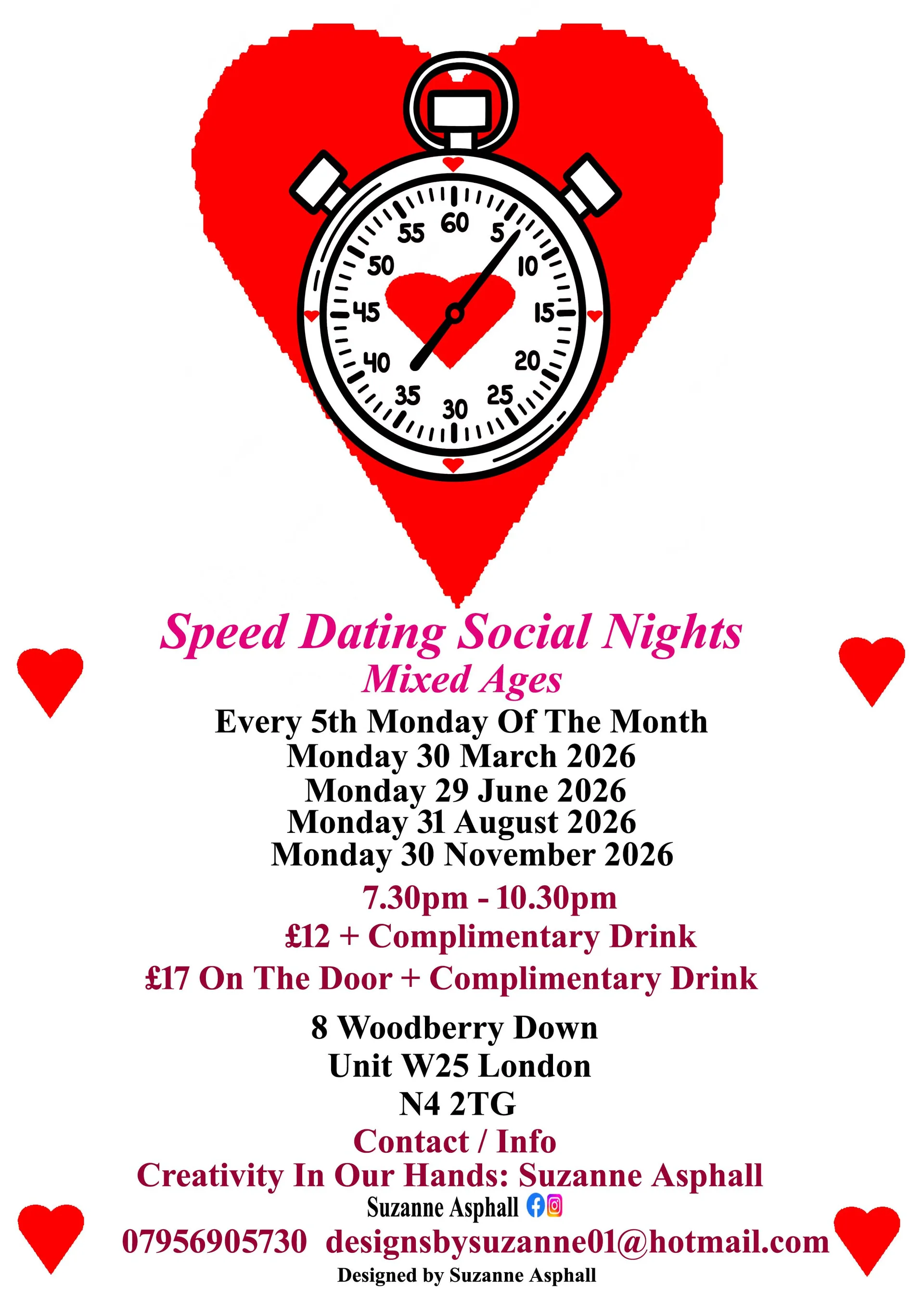 Speed Dating Social Nights. Mixed ages. Mondays