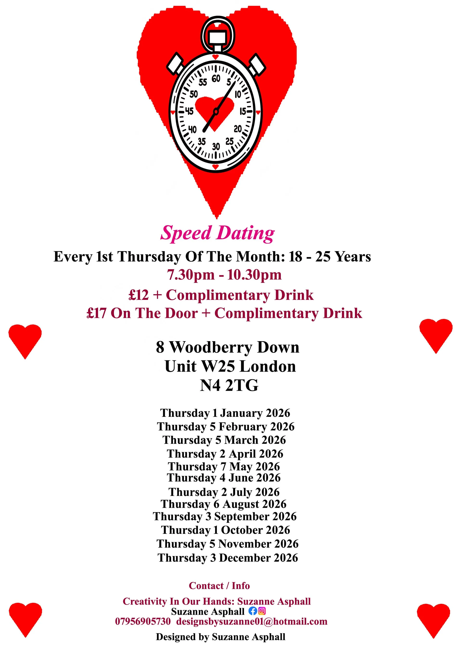 Speed Dating 25 - 35 years Thursdays at Creativity In Our Hands: Suzanne Asphall