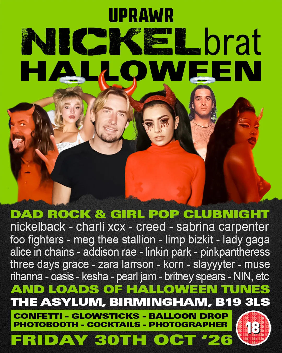 Nickelbrat Halloween - Girl Pop & Hyper Pop vs 90s/2000s Dad Rock Halloween Clubnight! 🎃👻🍬🦇💀🧡 at Asylum