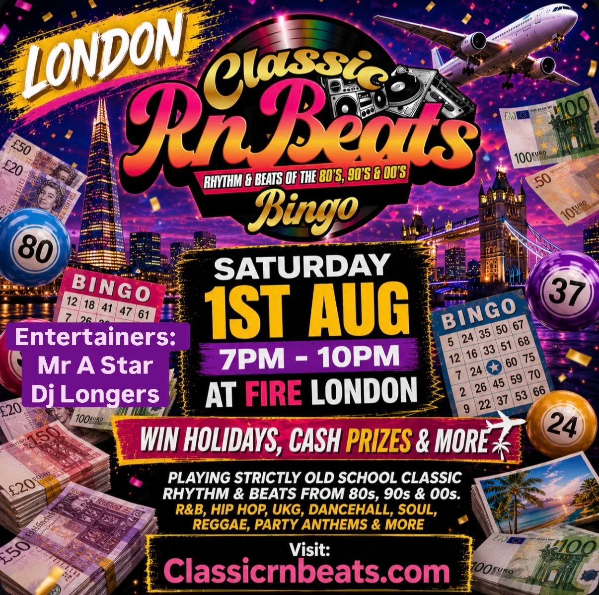 Classic RnBeats Bingo Sat 1st Aug at Fire Nightclub