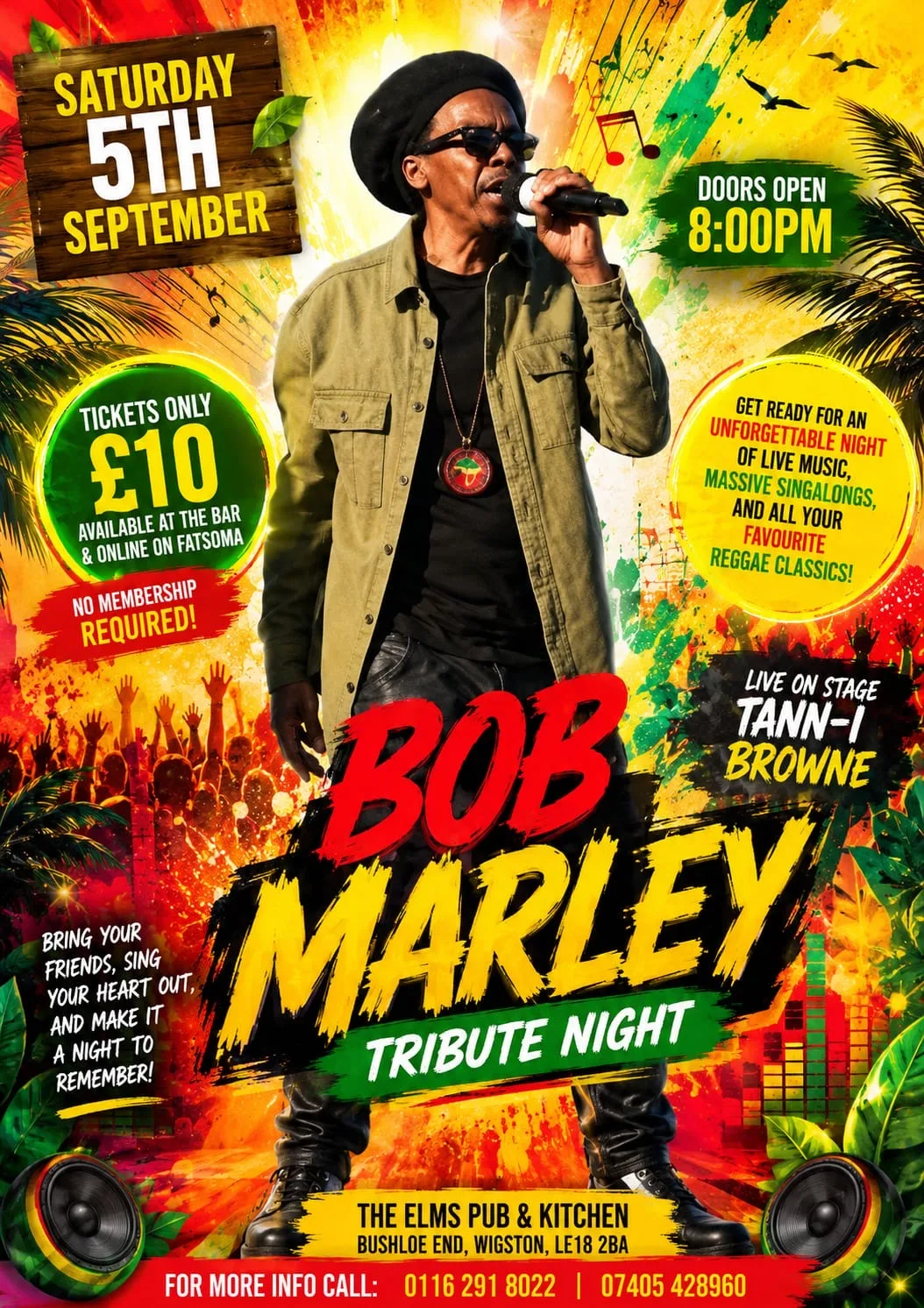 BOB MARLEY TRIBUTE NIGHT at The Elms (Pub and Kitchen), Wigston, Leicester