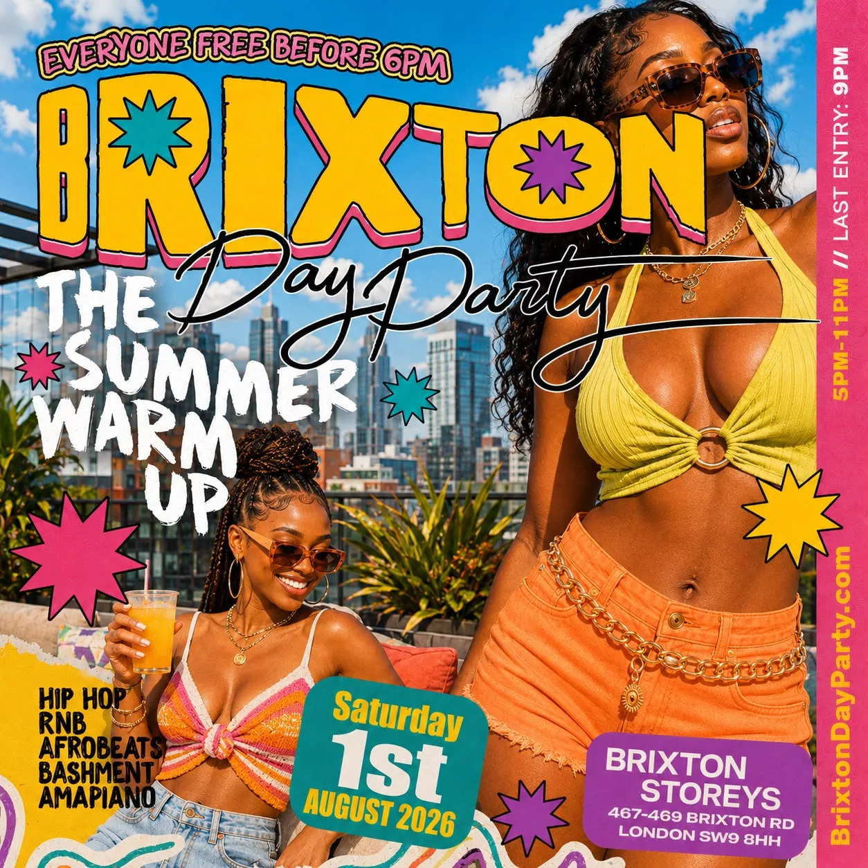 BRIXTON DAY PARTY - FREE Summer Rooftop Day Party at Brixton Storeys