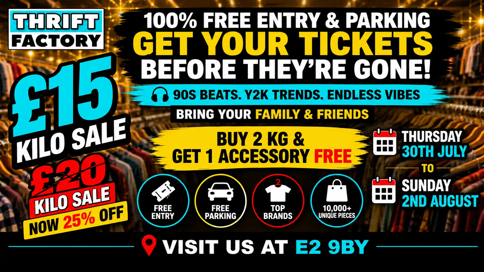 Thrift Factory London Vintage Kilo Sale £15/kg | Y2K & 90s Fashion Pop-Up at Thrift Factory