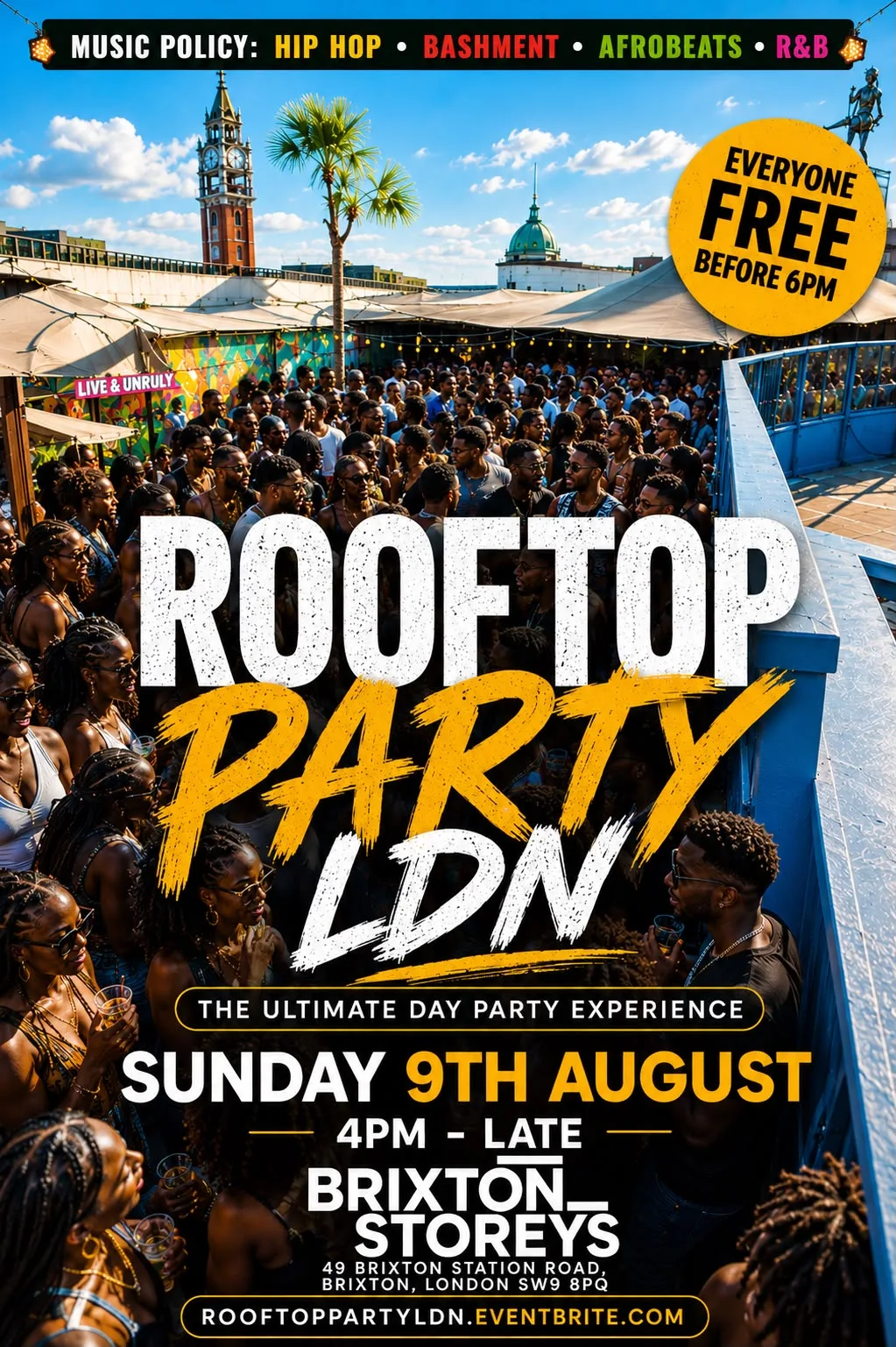 Rooftop Party LDN - Everyone Free Before 6PM at Brixton Storeys
