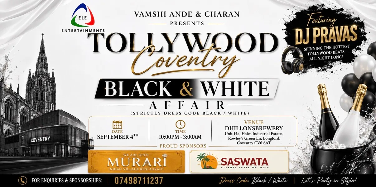 Tollywood Coventry White & Black affair ELE.ENTERTAINMENTS at Dhillons Brewery