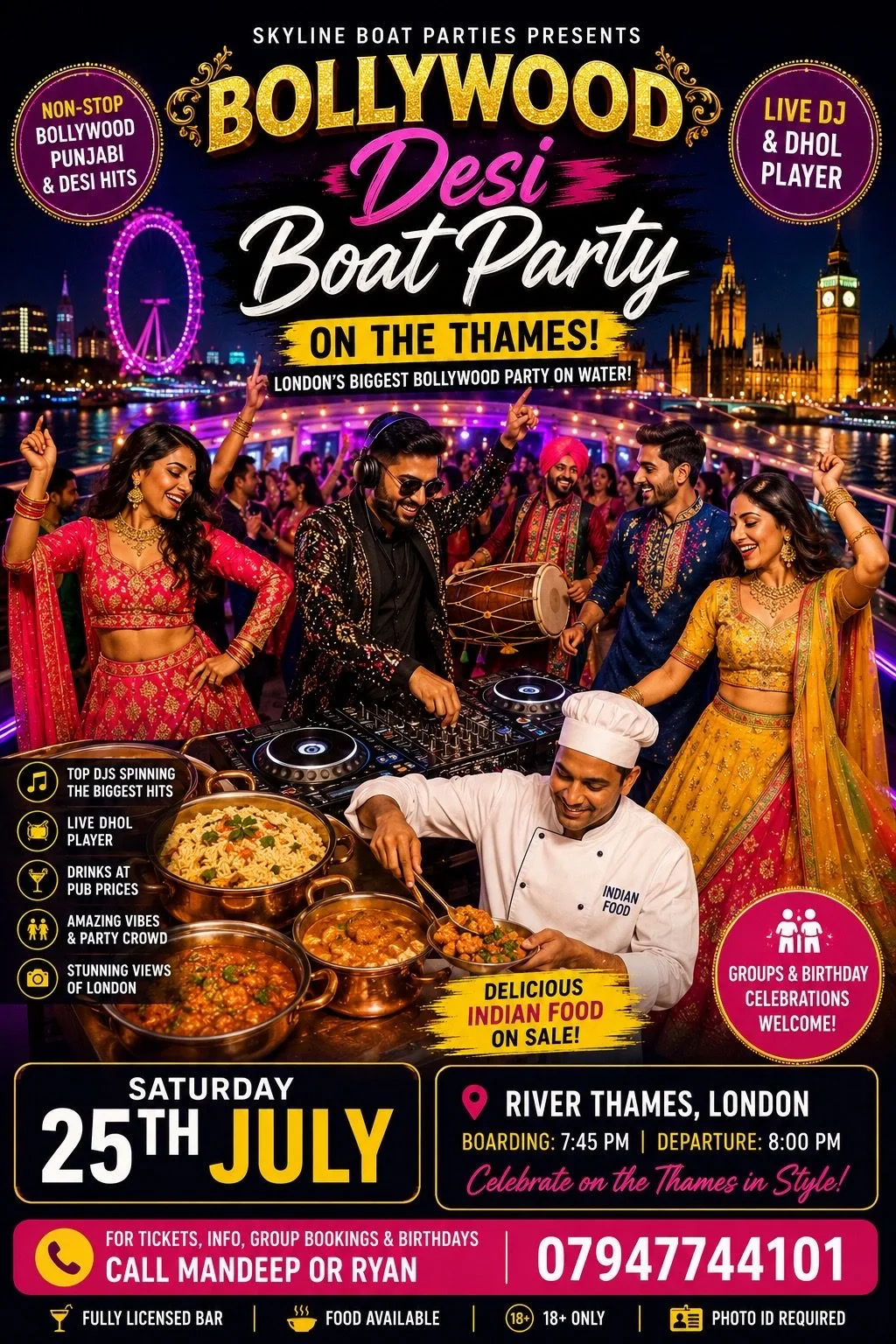 🎉 Bollywood DESI Boat Party on the Thames – only 35 tickets left 🎉 at Crown Pier