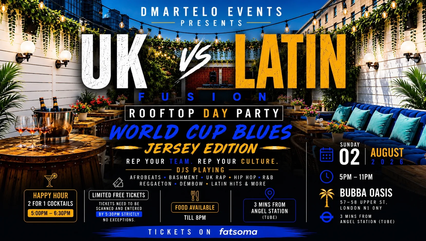 UK vs Latin Fusion Rooftop Day Party | World Cup Blues: Jersey Edition