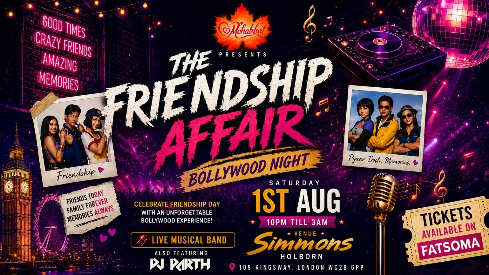 Friendship Affair Bollywood Night at Simmons Bar | Holborn