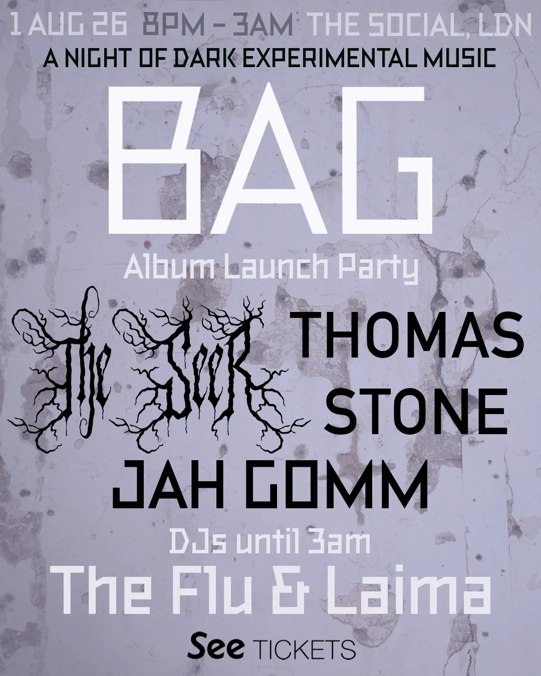 BAG Album Launch Party with The Seer, Thomas Stone & JAH GOMM at The Social