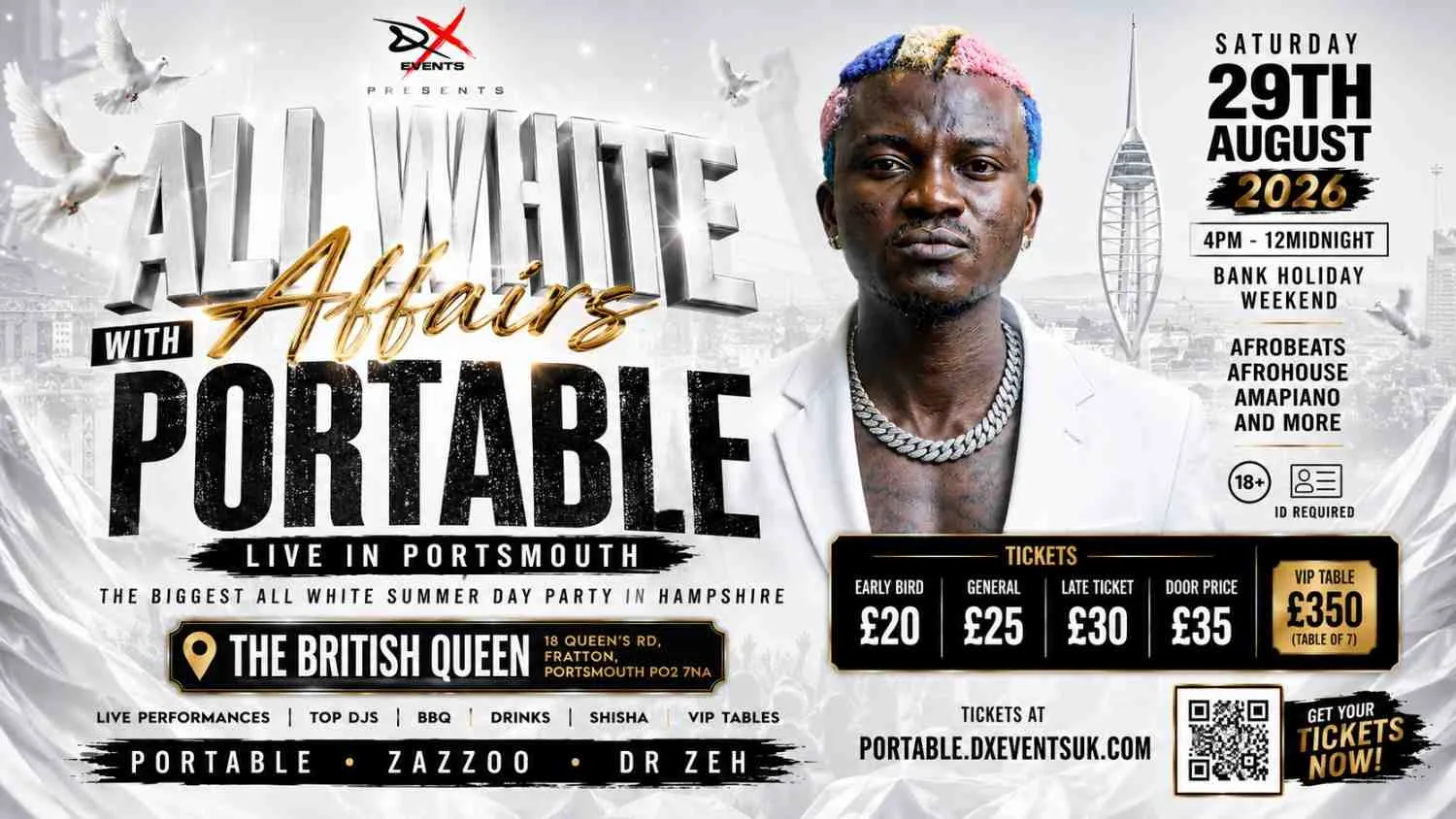 ⚪️ ALL WHITE AFFAIRS WITH PORTABLE – LIVE IN PORTSMOUTH at The British Queen