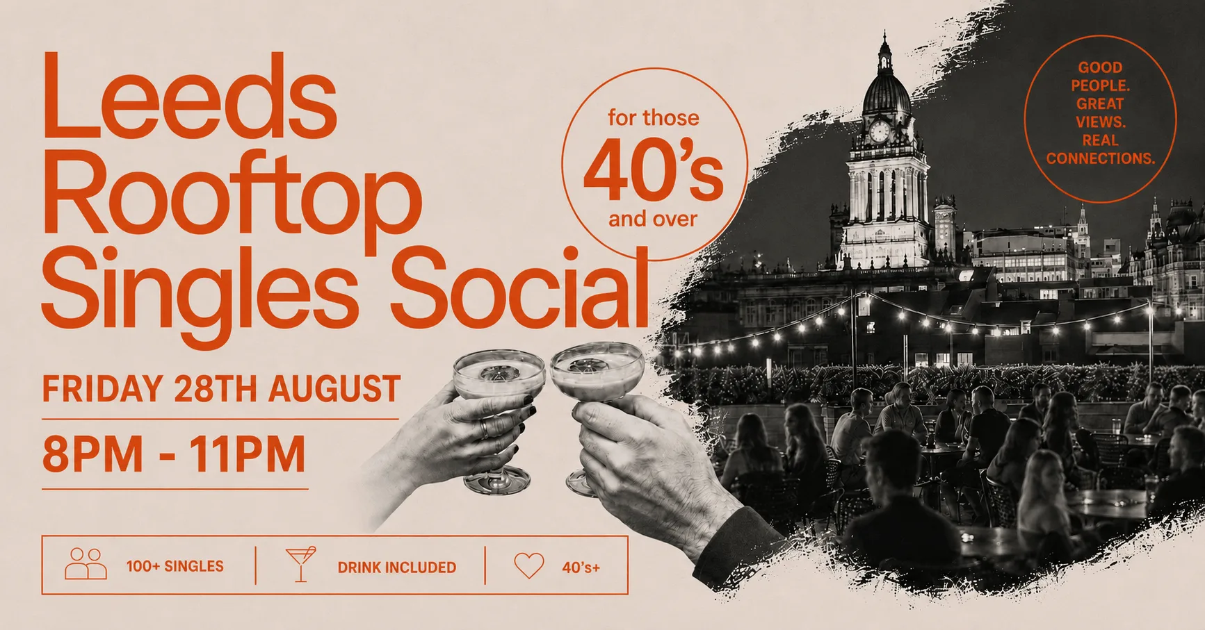 Leeds Rooftop Singles Social | 100+ Singles | Over 40s at The Rooftop Social