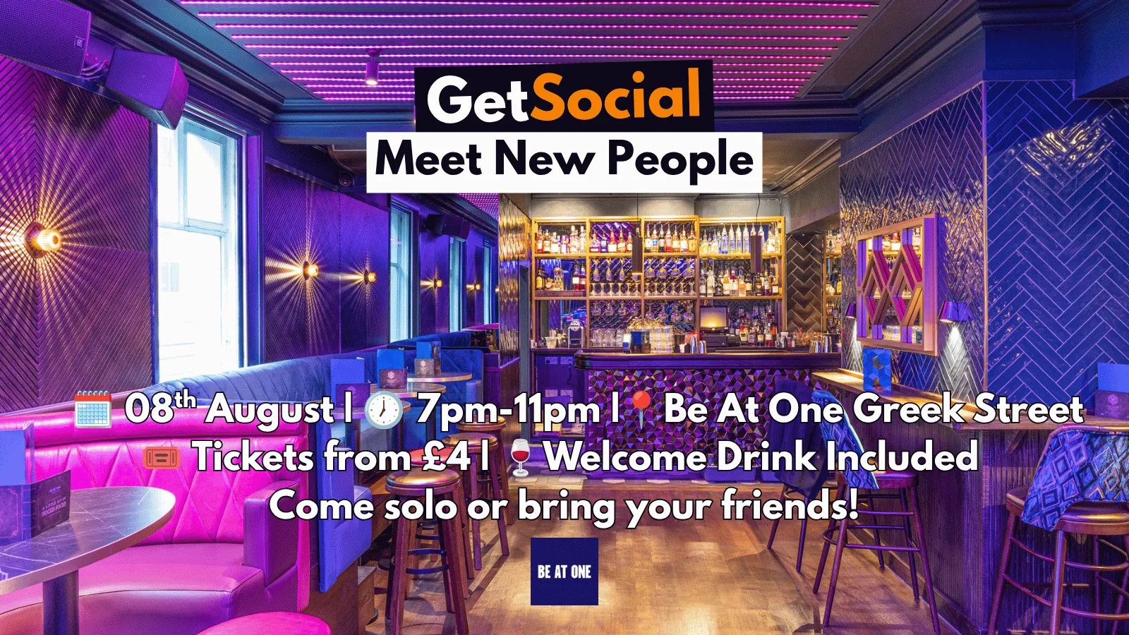 GetSocial Drinks | Meet New People & Make Friends (20s–40s) 🍹 at Be At One - Greek Street Leeds