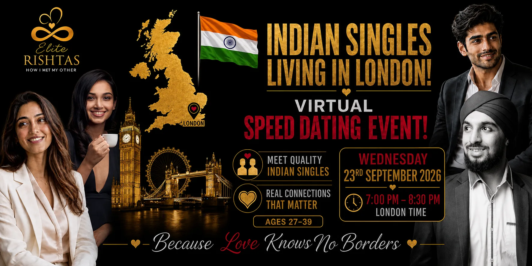 Online Speed Dating | For Indian Singles in London, UK (Ages 27 - 39) at Online Event