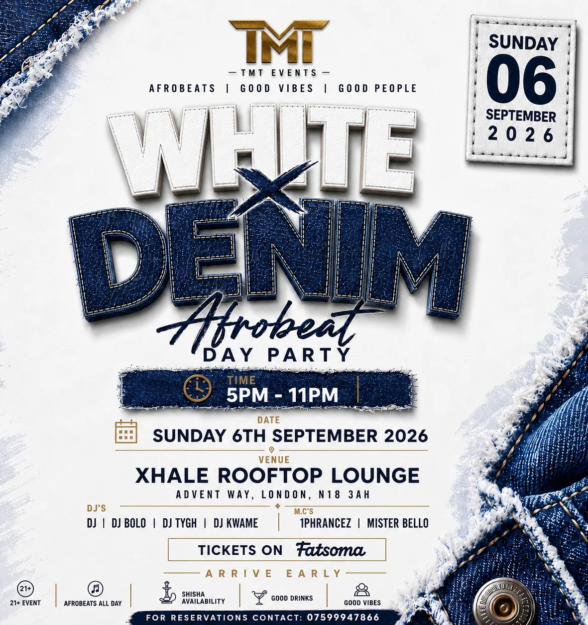 WHITE X DENIM AFROBEAT DAY PARTY at Xhale Rooftop Lounge