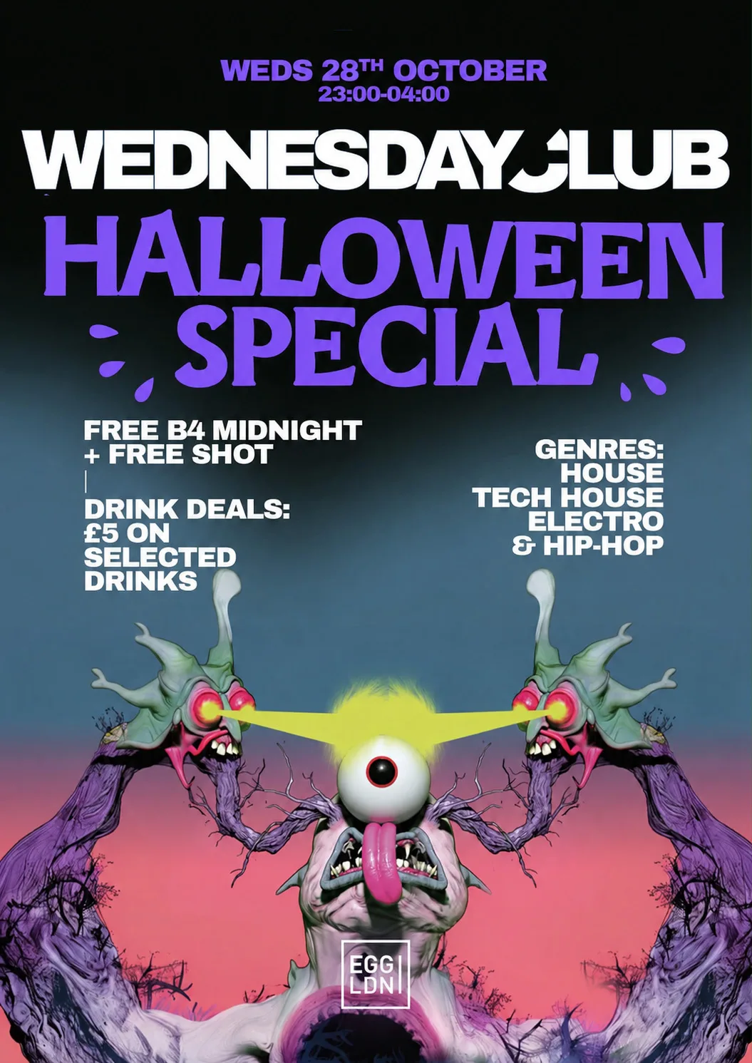 Wednesday Club Halloween: House, Tech House, Electro & Hip Hop at Egg London Nightclub