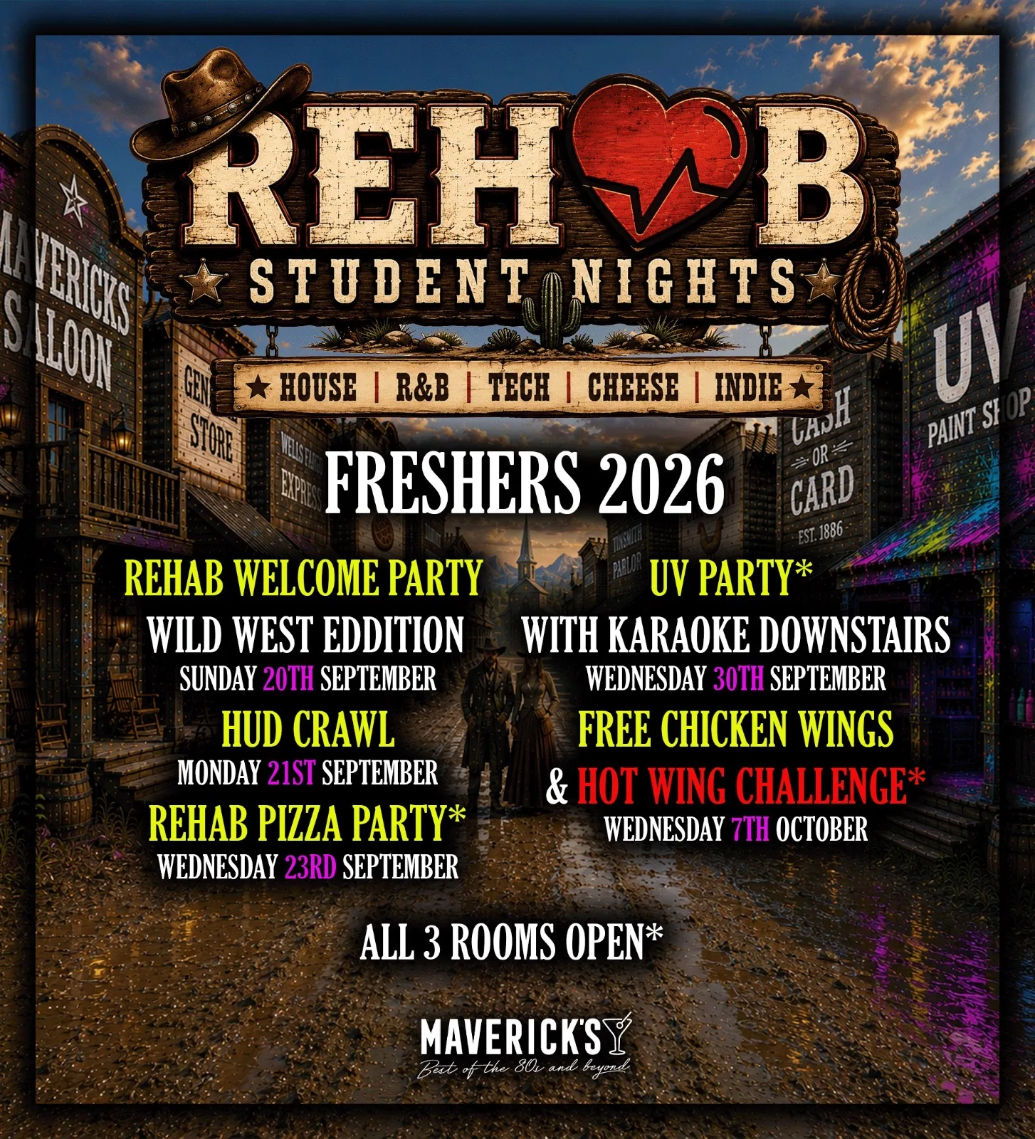 FRESHERS 2026- Wednesday 7th October  - FREE CHICKEN WINGS  🍗 at Maverick's 80s Lounge
