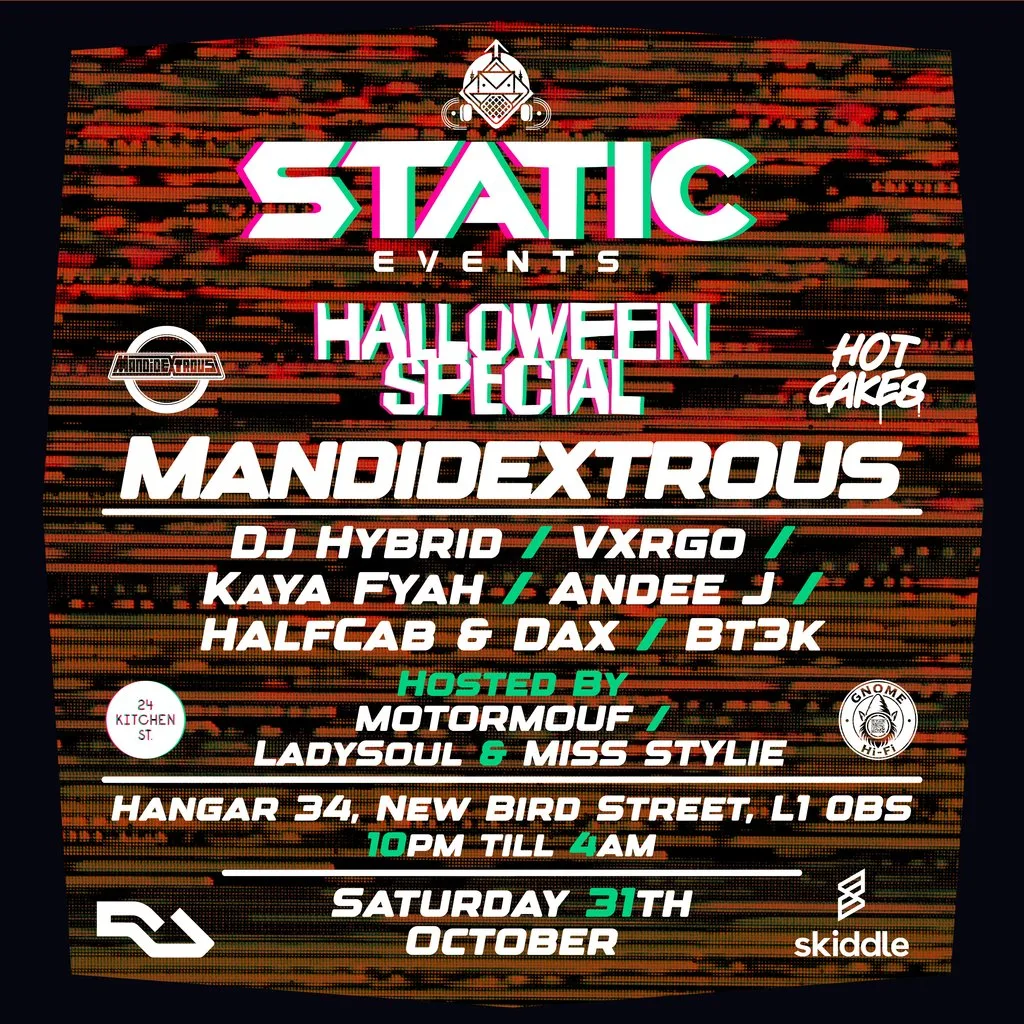 Static Events Presents:- Mandidextrous + DJ Hybrid, Vxrgo & More at Hangar 34