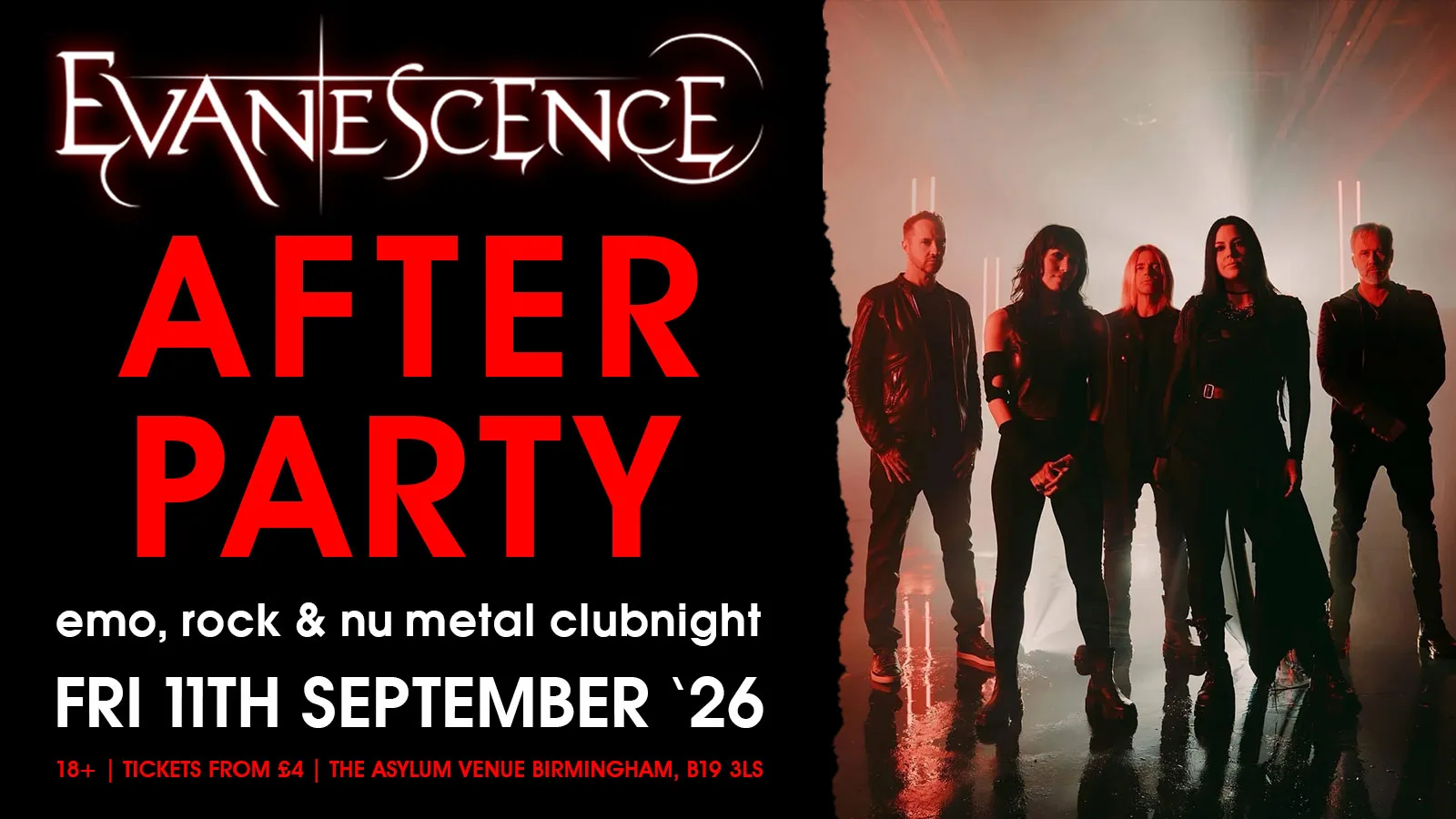 Evanescence Birmingham After Party: Emo, Rock & Nu Metal Clubnight at The Asylum Venue