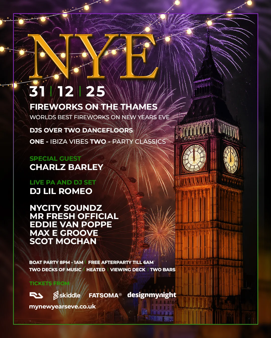 NYE Fireworks on the Thames - The worlds best Fireworks / flash sale at Westminster Millennium Pier