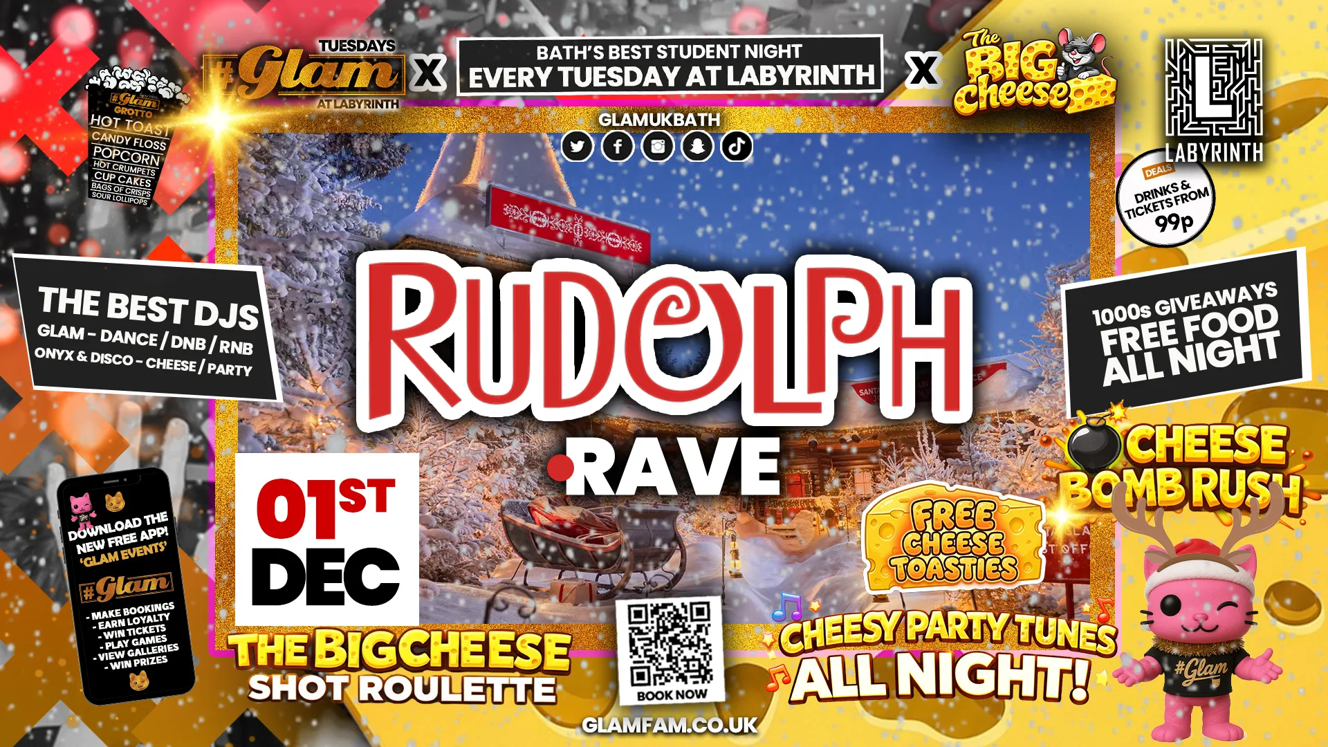 😻  GLAM x The BIG CHEESE |  🦌 RUDOLPH RAVE!! 🦌 5 Shots for £5 and 99p Bombs! Plus Tickets and from 99p!‼️ at Labyrinth Bar & Nightclub
