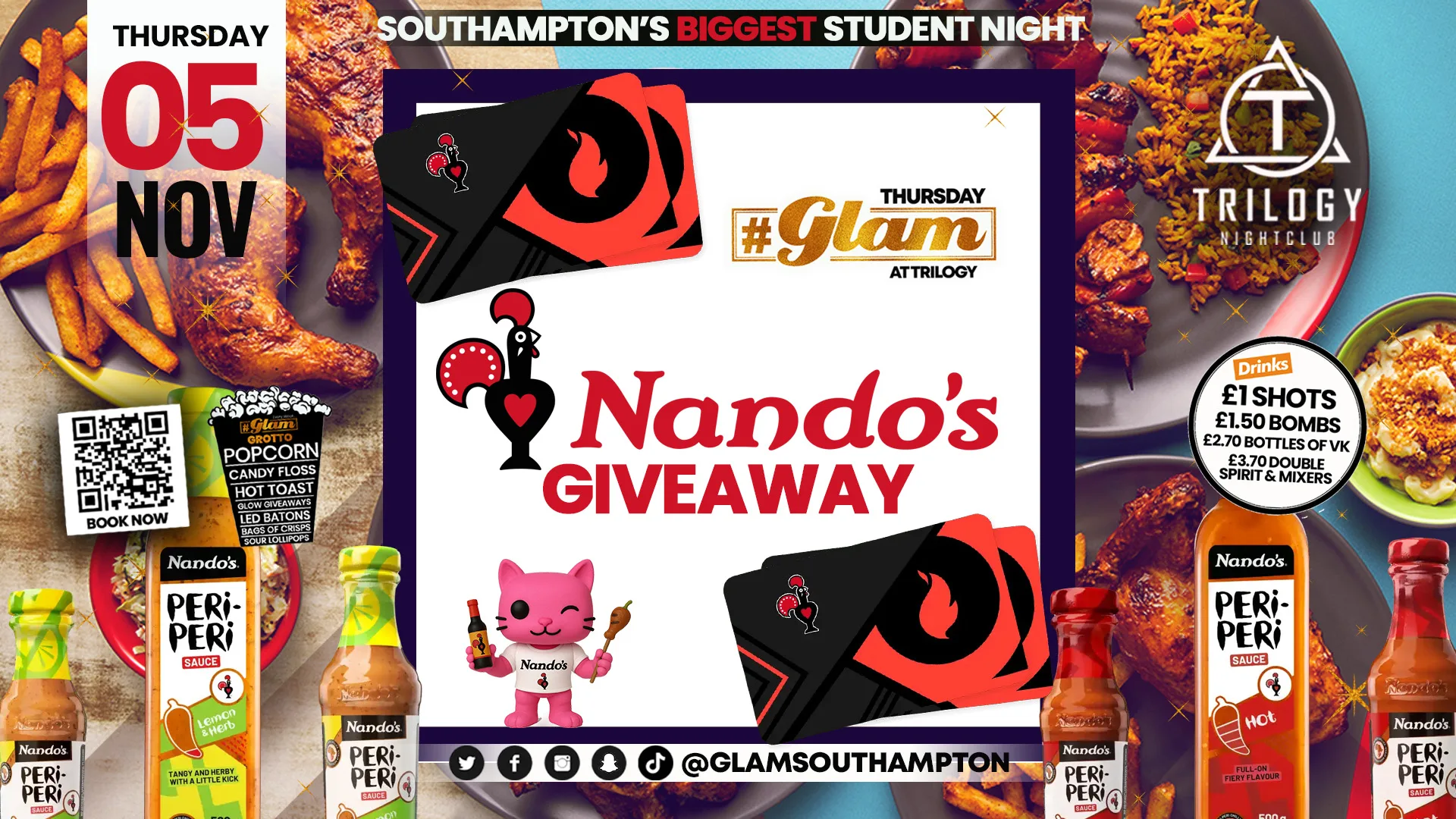 😻 Glam Thursdays | 🌶️ GLAM NANDOS!! 🌶️ Southampton's Best Student Night! 😻 £1 Shots All Night! 🥃 at Trilogy nightclub