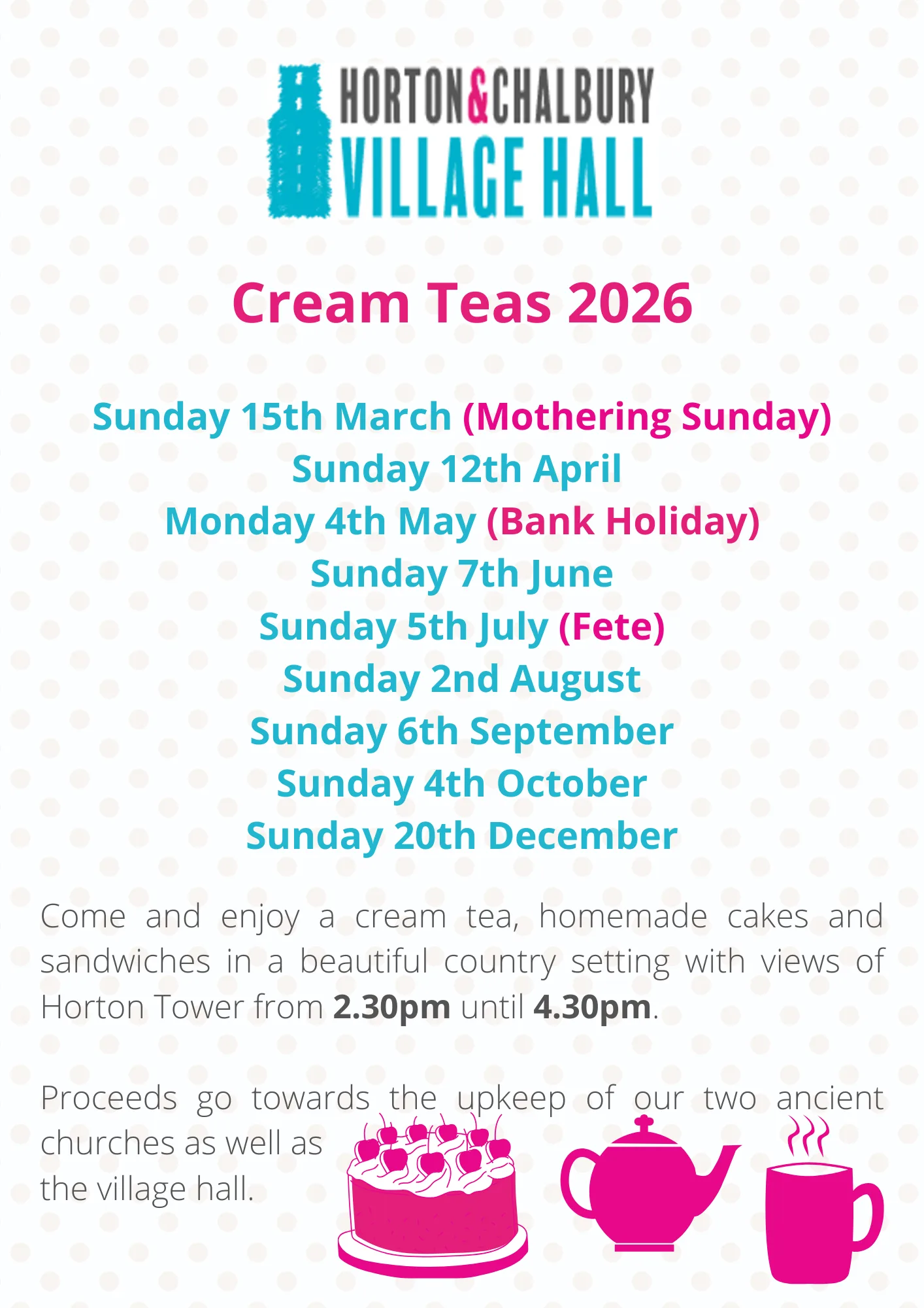 Village Hall Cream Teas at Horton and Chalbury Village Hall