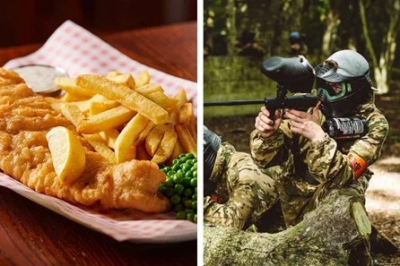Forest Paintballing Day with 200 Paintballs and Fish and Chip Feast with Wine or Beer at The Pembroke for Two