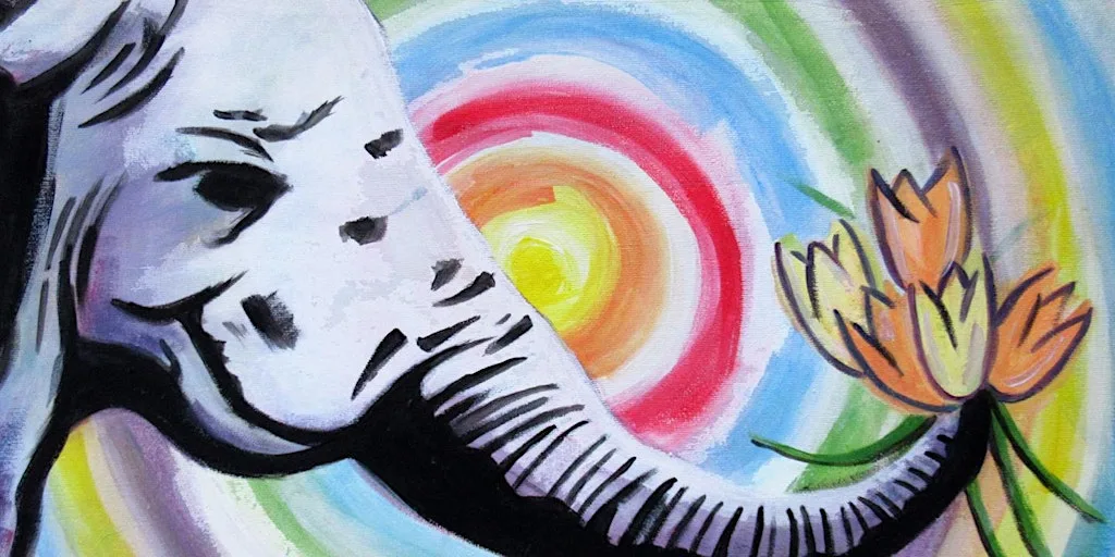 Sip & Paint Elephant Giving Tulips at London Art Bar, Holborn