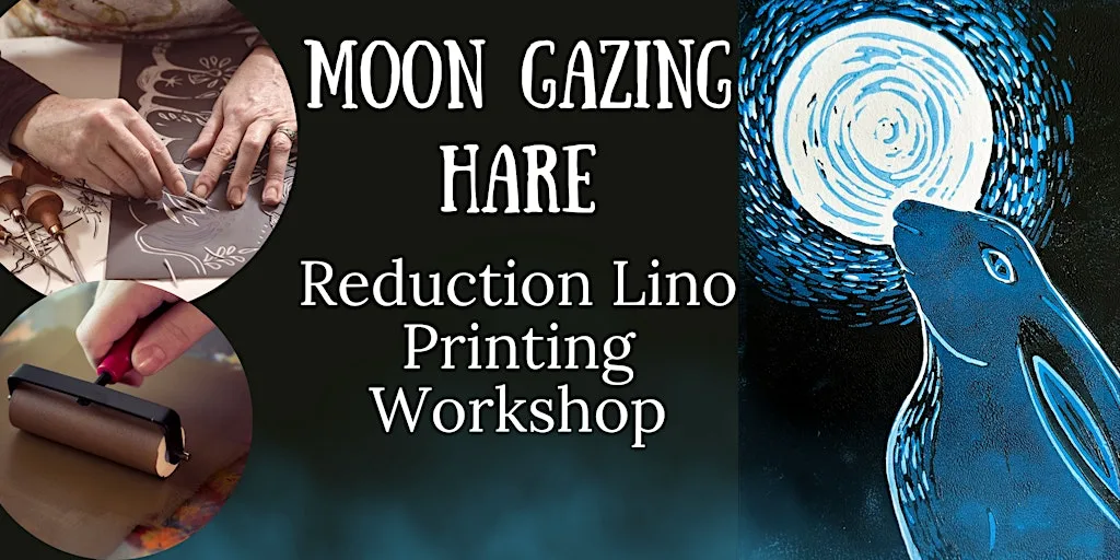 Moon Gazing Hare Reduction Lino Printing Workshop at The Walronds