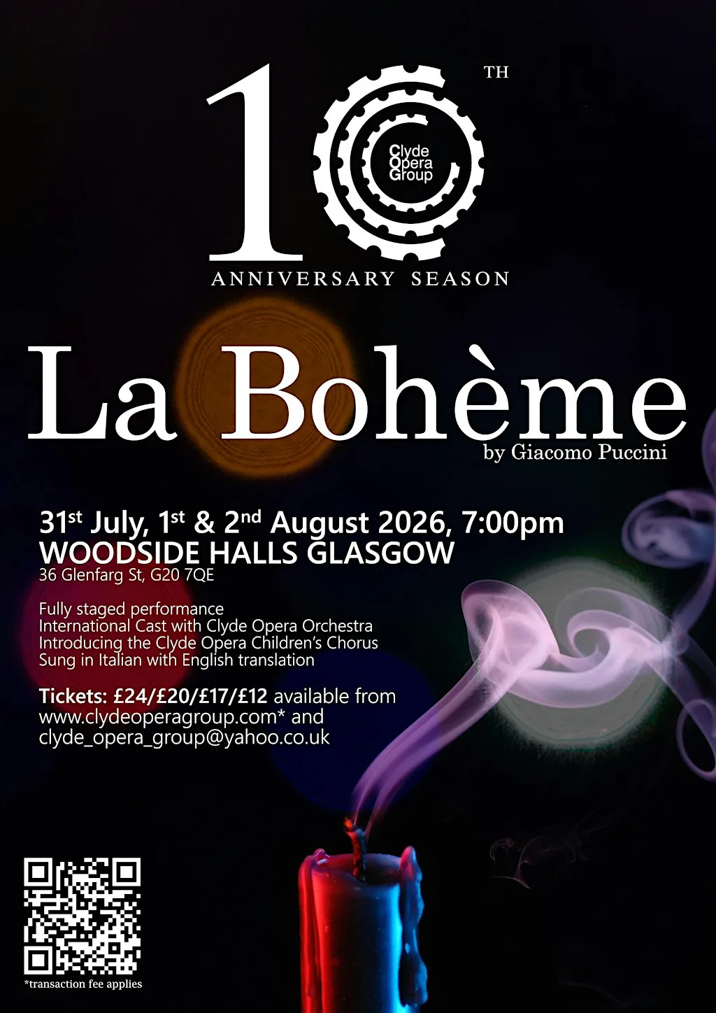 LA BOHÈME, opera in 4 acts by Giacomo Puccini at Woodside Halls