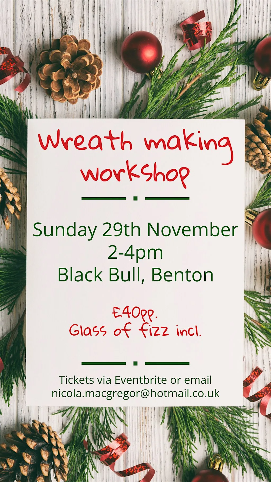 Christmas wreath making workshop at Black Bull