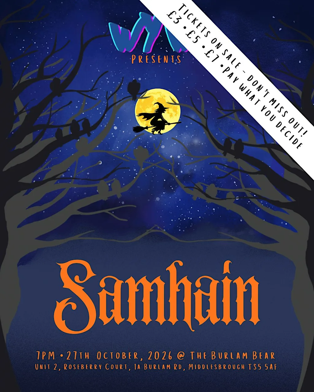 WYW Tees Events: Open Mic Night // Samhain at The Burlam Bear
