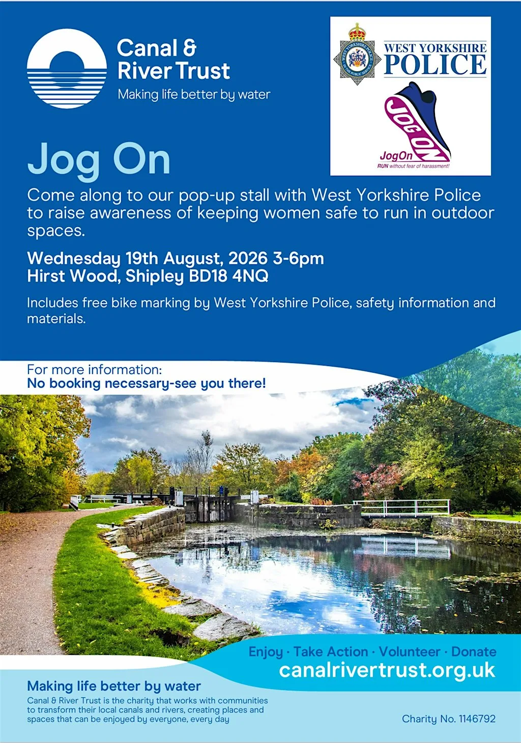 Jog On-female runner's safety event at Hirst Lock, Hirst Lane, Shipley