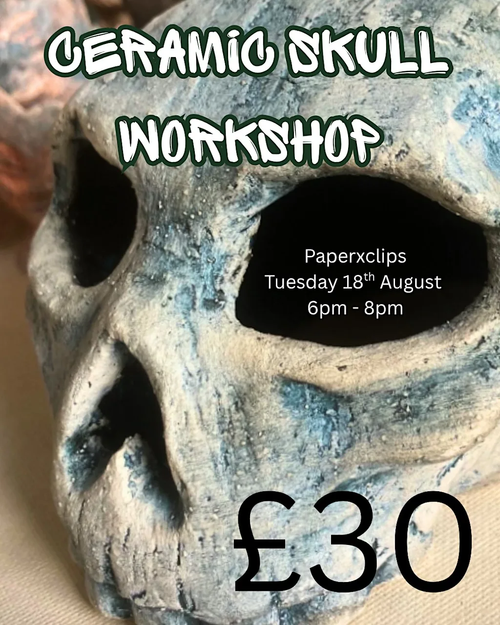 Ceramic Skull Workshop at Paperxclips Books