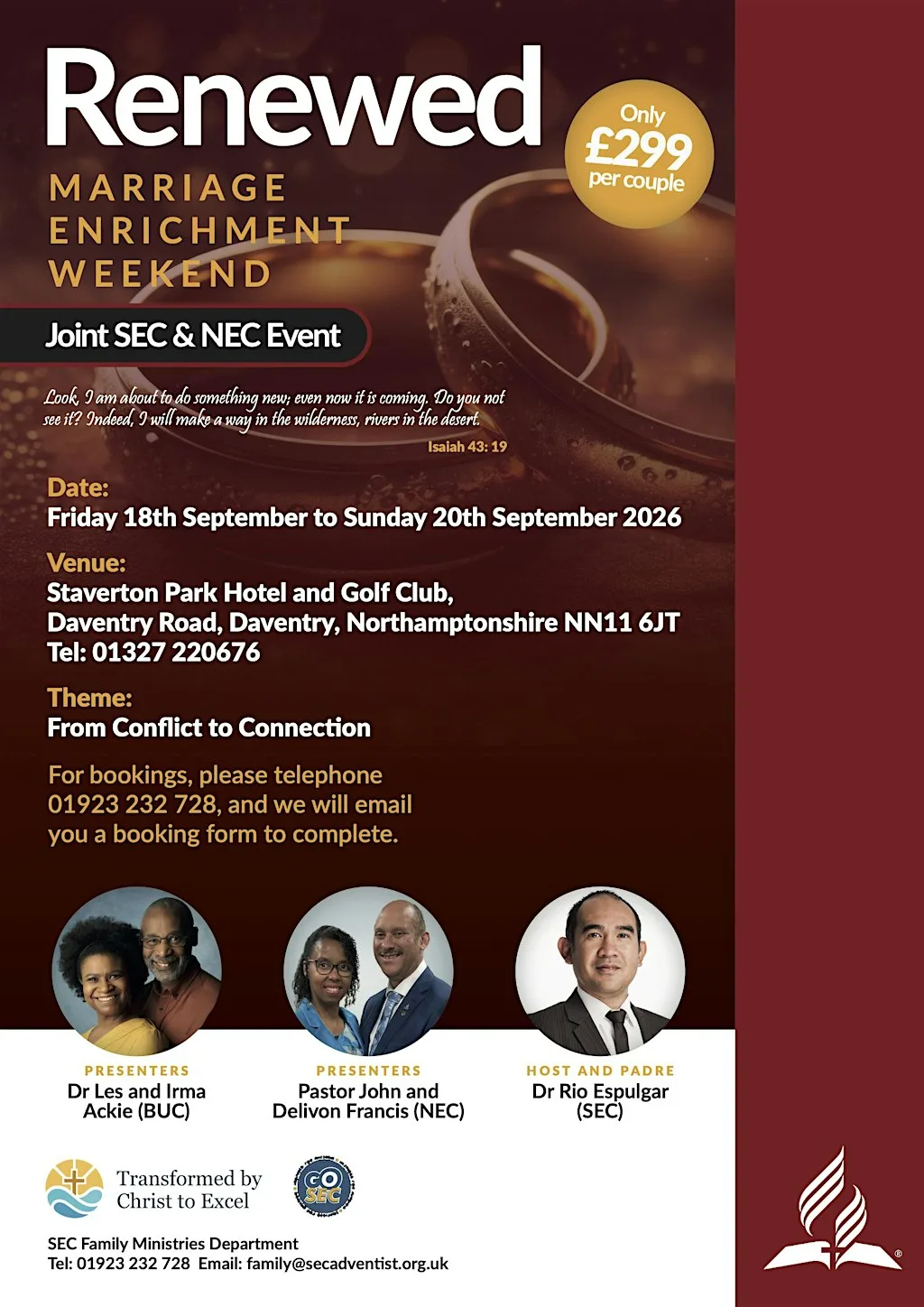 Marriage Enrichment Weekend. at Venue: Staverton Park Hotel and Golf Club, Daventry Road, Daventry, Northamptonshire