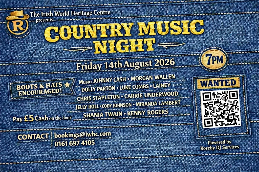 DJ Roseby - Country Music Night - Pay £5 cash at door! - Fri 14th Aug @ 7pm at Irish World Heritage Centre Manchester