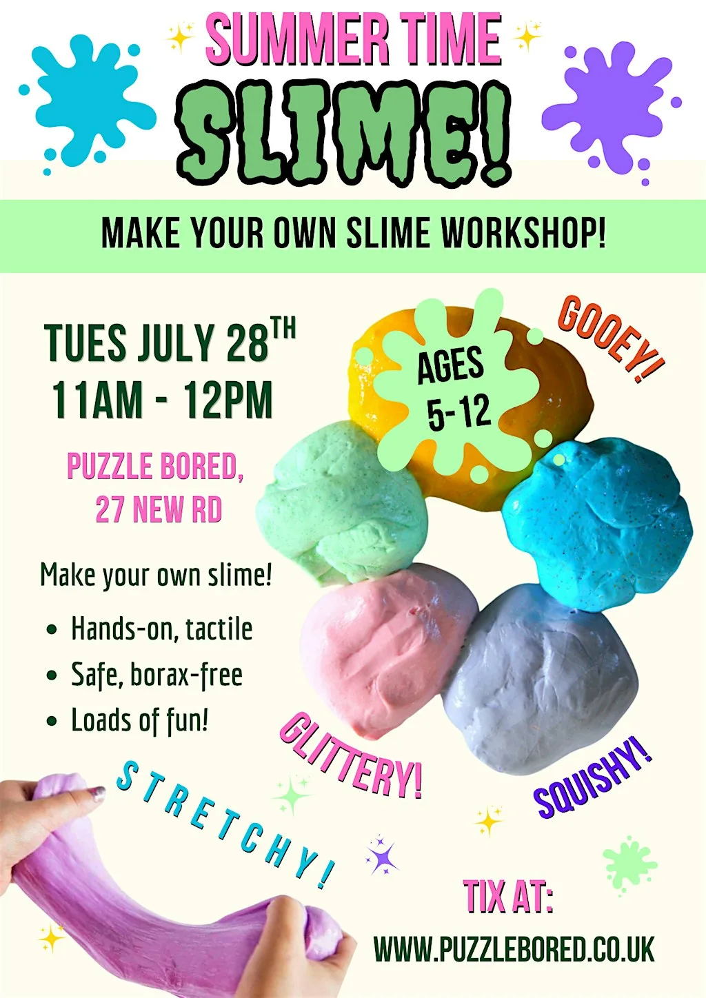 Make your own SLIME - Summer Holiday workshop! Ages 5-12 at Puzzle Bored