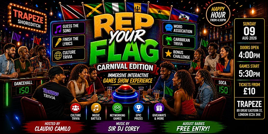 REP YOUR FLAG: Trending Trivia's Interactive Music Game Show Experience at Trapeze Bar | Old Street