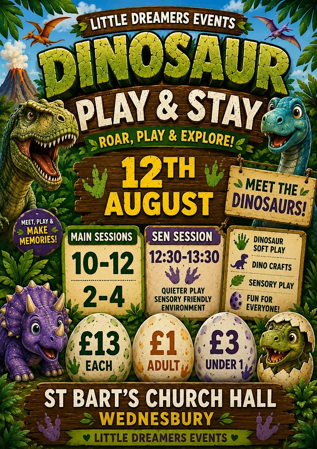 Dinosaur meet & greet at Slimming World Wednesbury, St Bart’s Church Hall, Church Hill