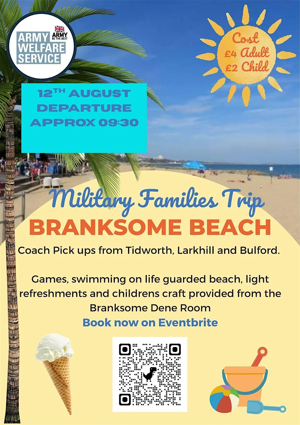 AWS Bulford/Larkhill Military Families Coach Trip to Branksome Beach at The Beeches Community Centre