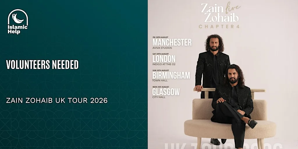 Birmingham Volunteers Needed - Zain Zohaib Live UK Tour at Birmingham Town Hall