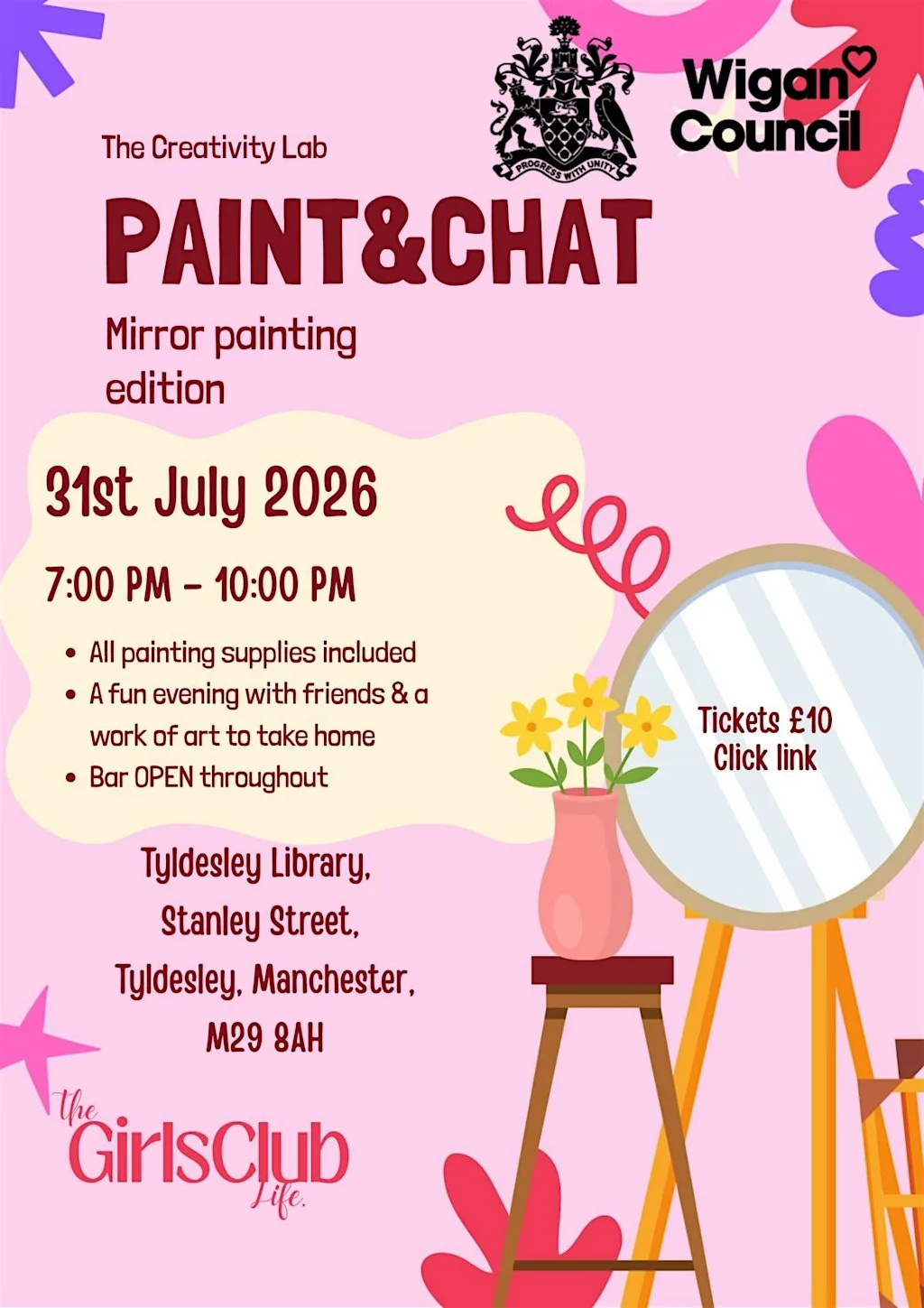 The Girls Club&Wigan libraries present paint&chat at Tyldesley Library