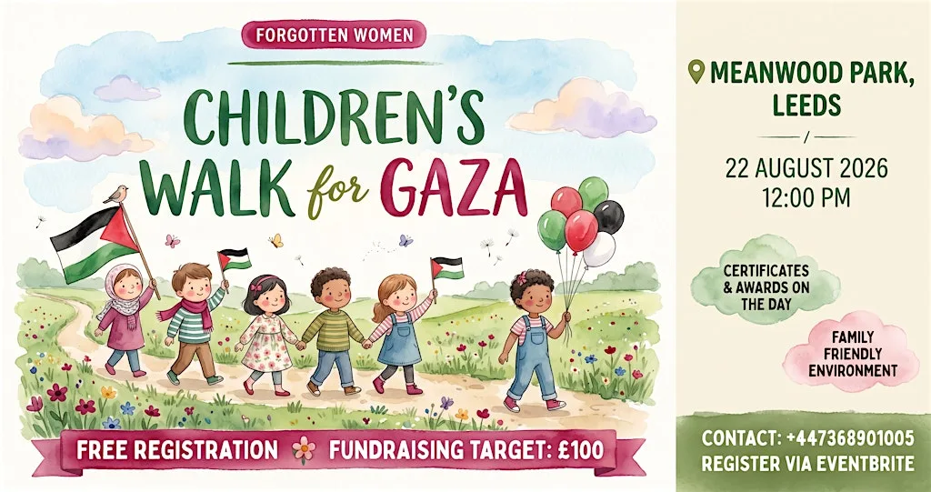 Children’s Walk for Gaza in Leeds Meanwood Park at Meanwood Park