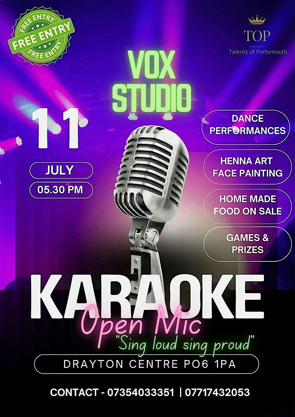 Indian Karaoke Open Mic Program - VOX Studio by Talents of Portsmouth at Drayton Centre